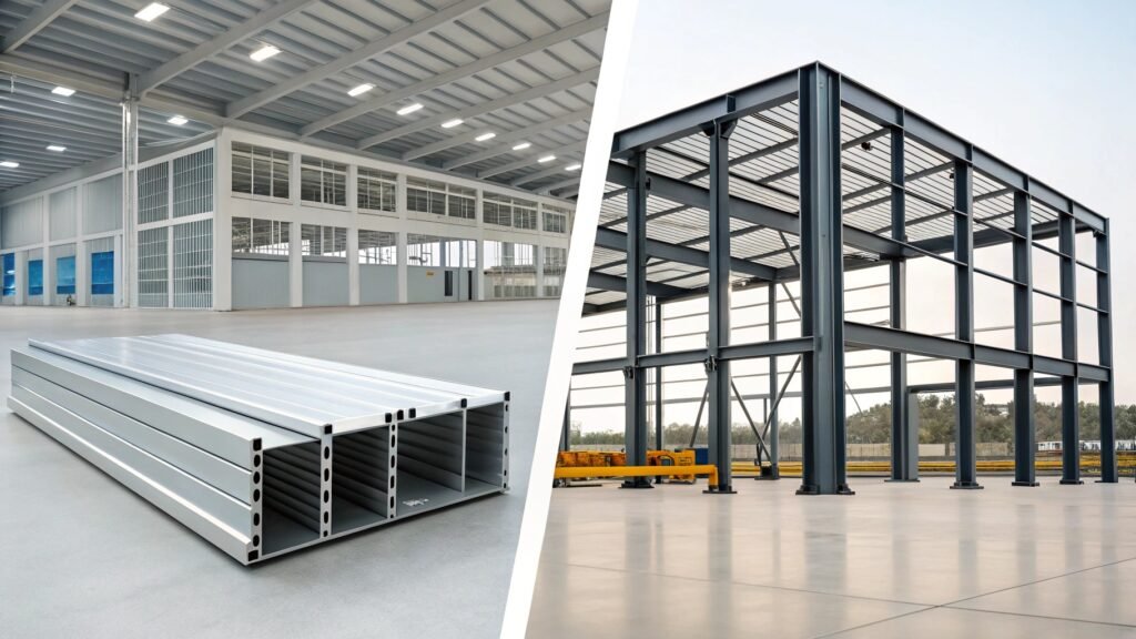 alt text: Side-by-side comparison: a rusty steel part and a clean aluminum part exposed to weather